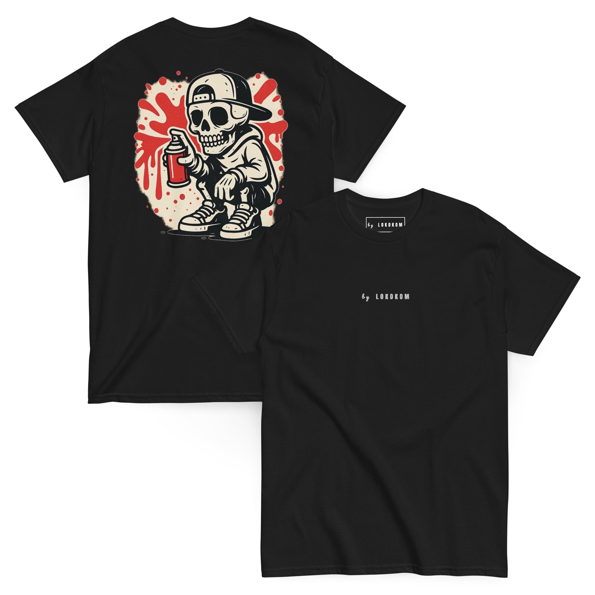 Camiseta Esqueleto con diseño de arte callejero de esqueleto y logo bordado minimalista.