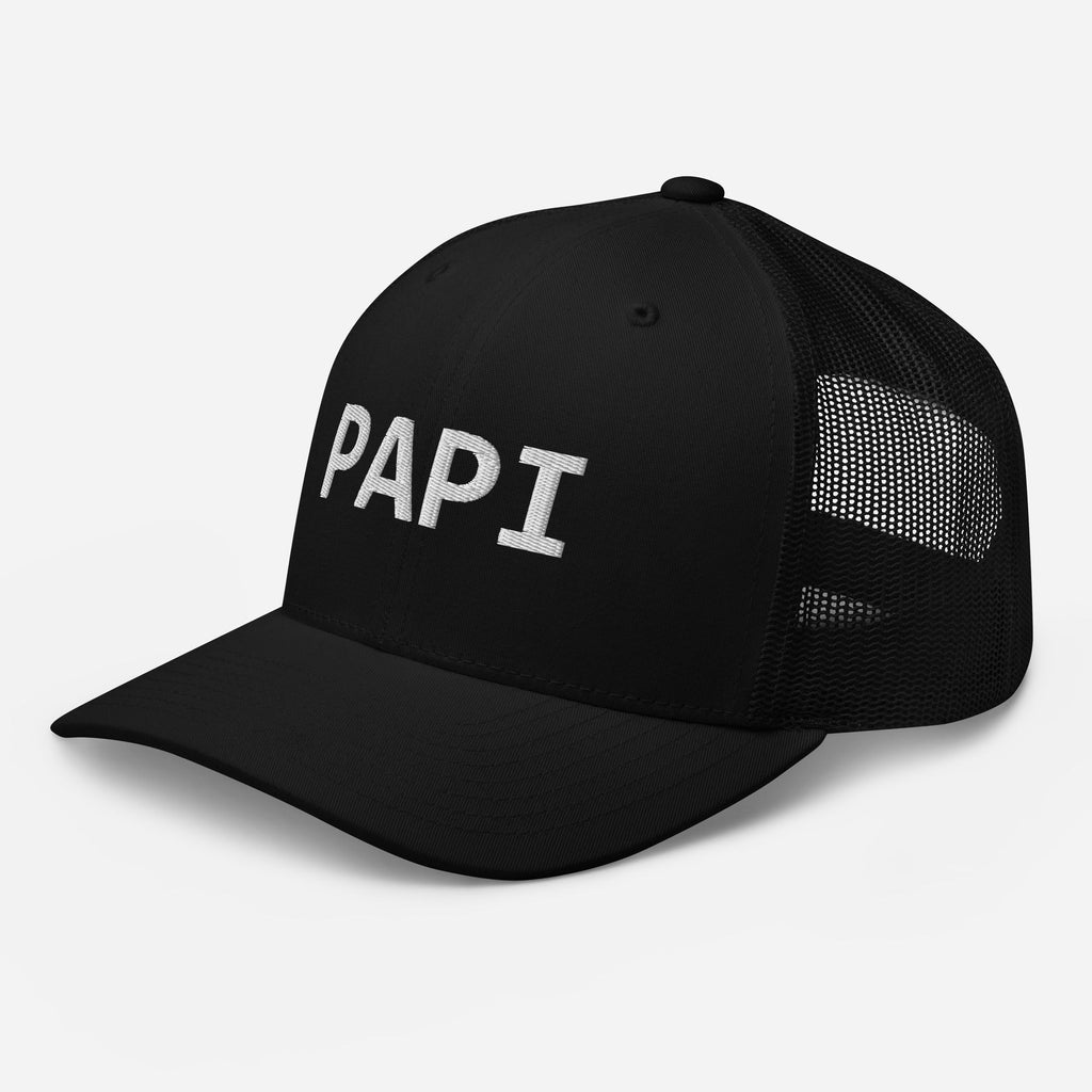 Gorra PAPI trucker con seis paneles y malla trasera para día soleado
