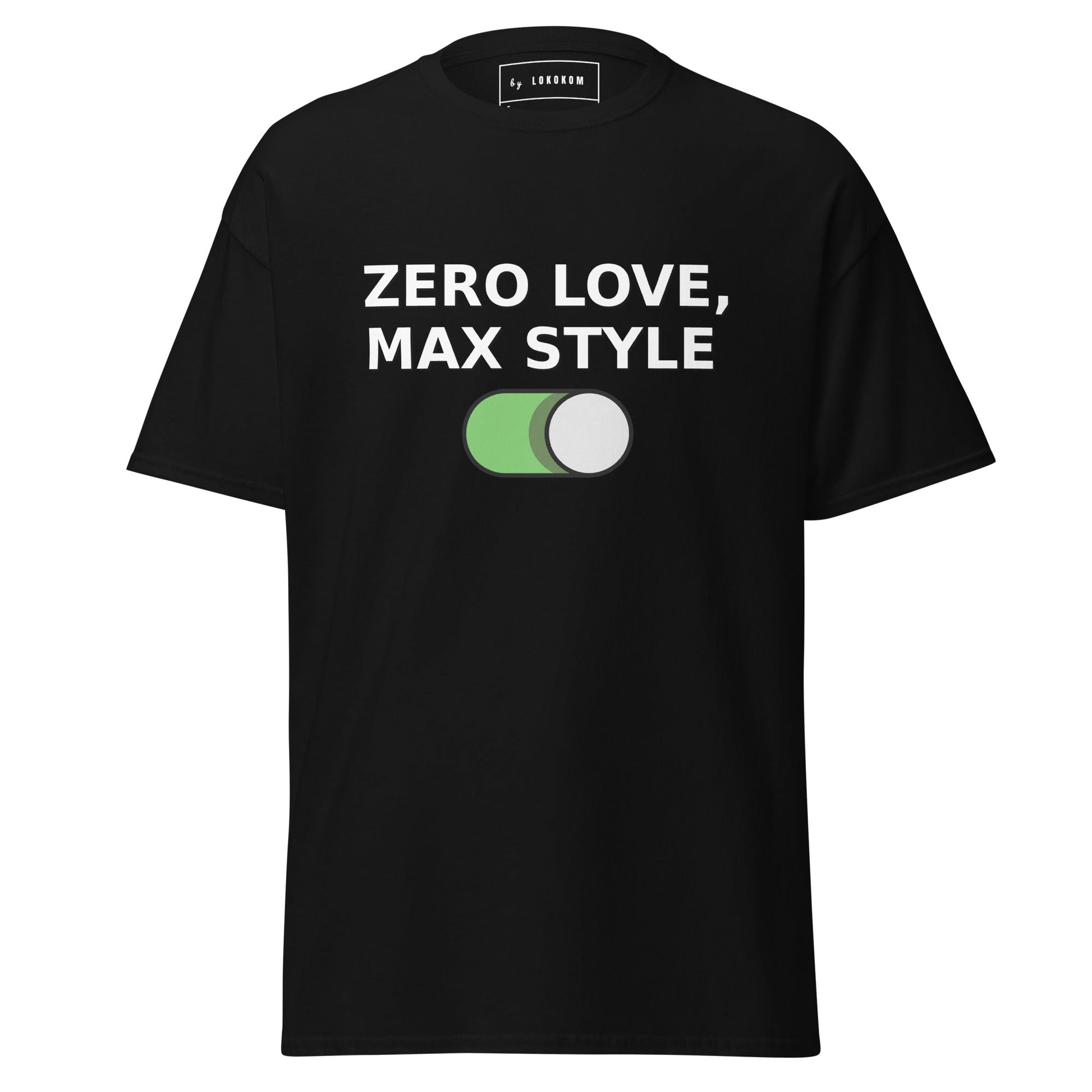 Camiseta ZERO LOVE negra de algodón con diseño simple y estilo urbano