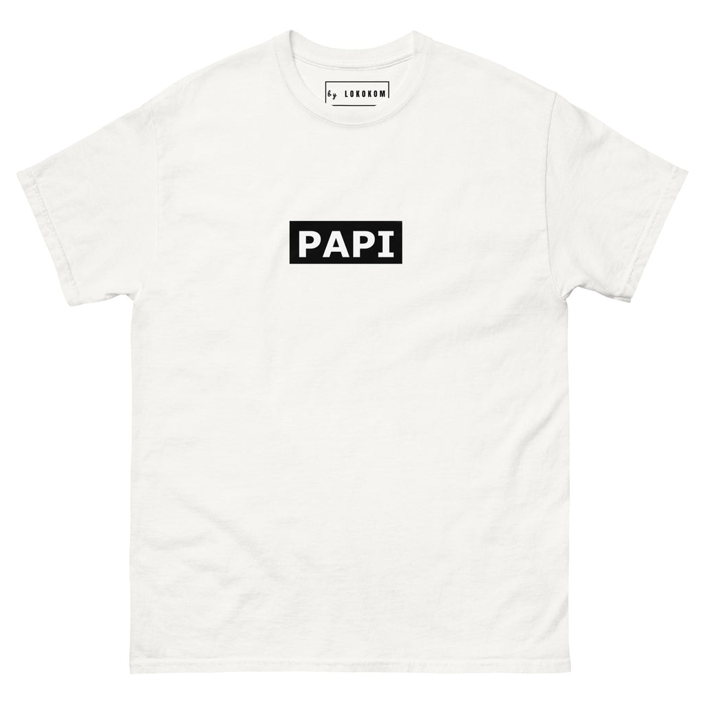Camiseta Básica PAPI blanca con logo negro y corte clásico de algodón suave