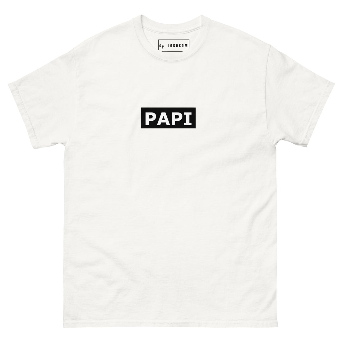 Camiseta Básica PAPI blanca con logo negro y corte clásico de algodón suave