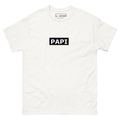Camiseta Básica PAPI blanca con logo negro y corte clásico de algodón suave